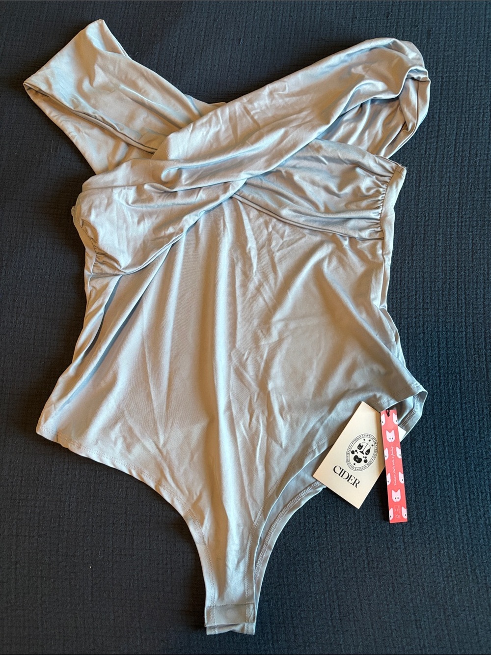 Cider Pale Blue Twist-Front Bodysuit